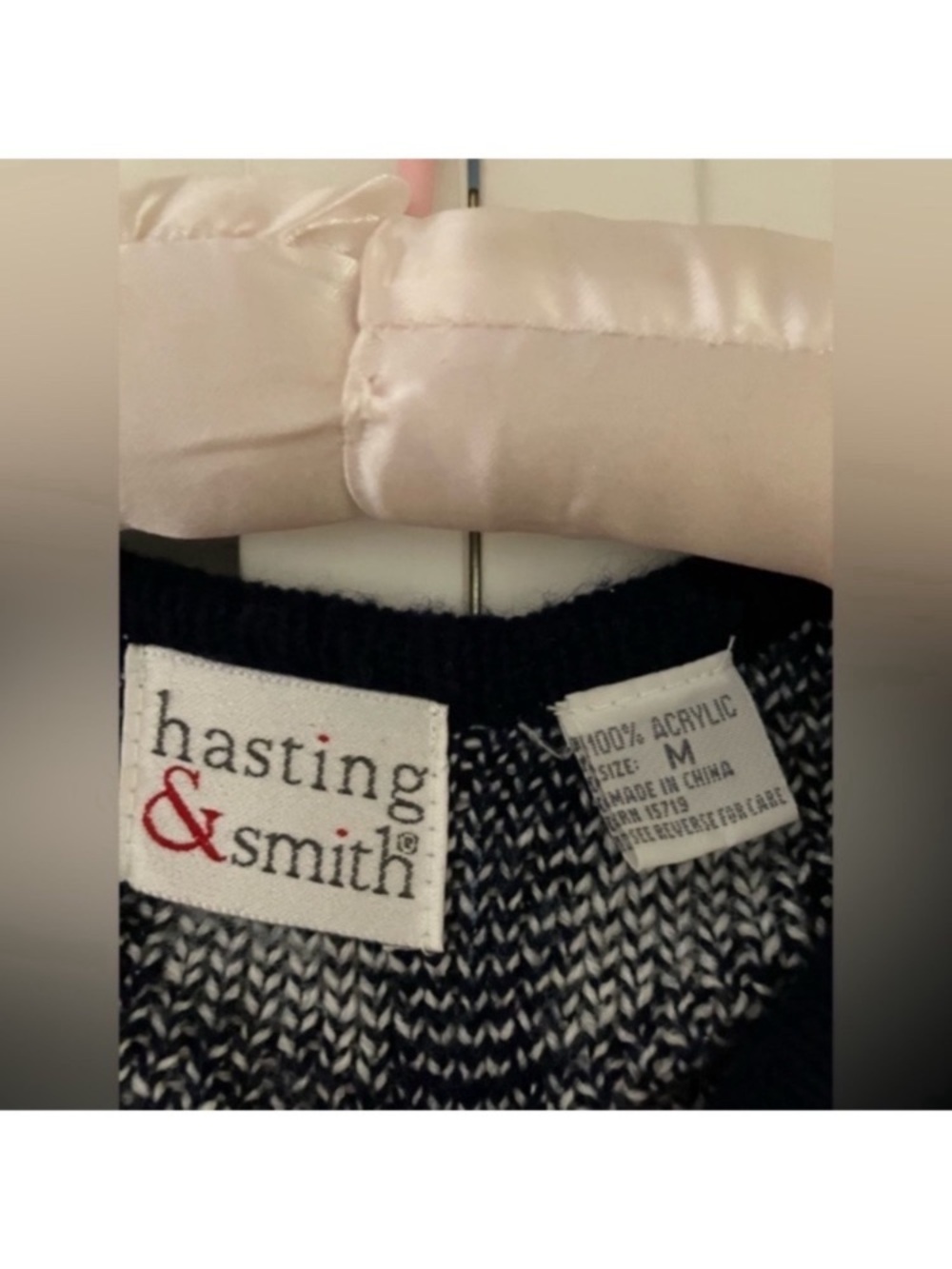 Gingham Vintage Cardigan Hasting & Smith Navy Blue/White Grannycore Medium Boxy - Picture 2 of 7
